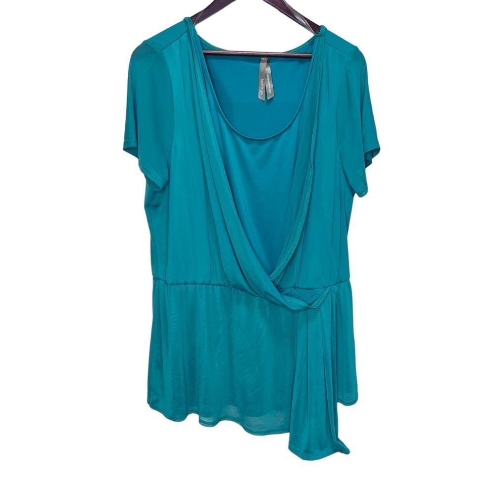 Pennington's Green Faux Wrap Short Sleeve Scoop Neck Blouse Size X
